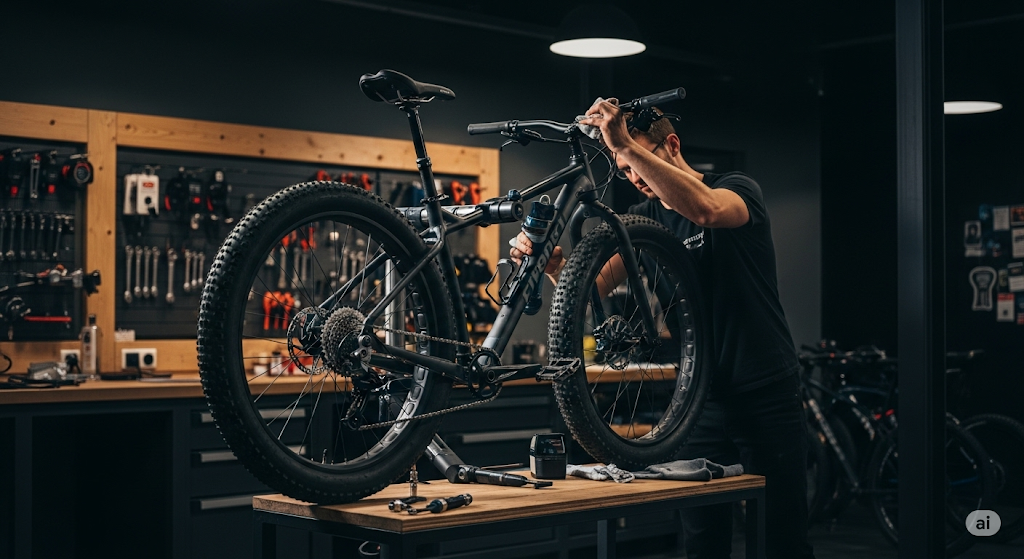 E-bike Enschede Reparaties Huren en Kopen 3 Monteur voert vakkundig fatbike onderhoud uit in werkplaats van Fatbike Enschede